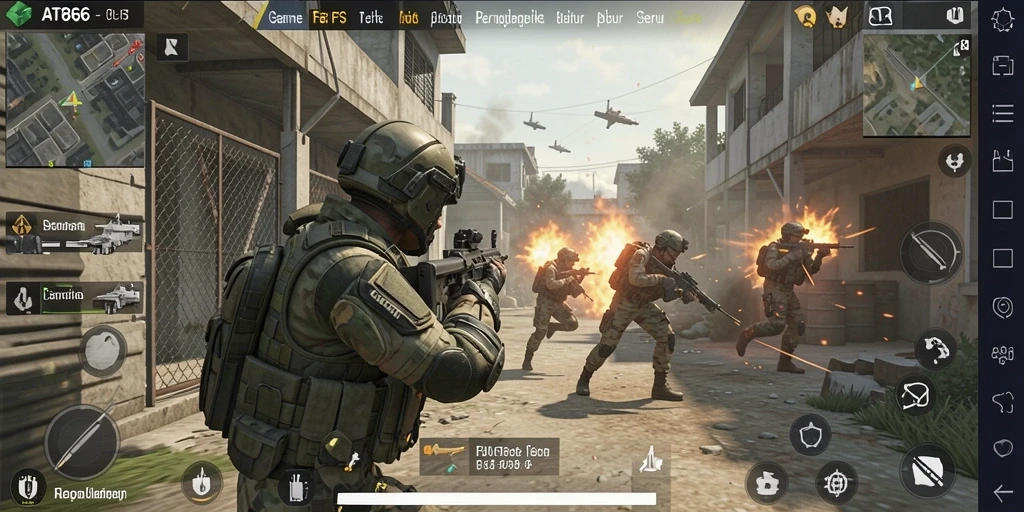 Screenshot gameplay AT866 dengan aksi tembak-menembak yang mendebarkan.